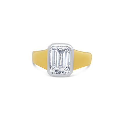 Laboratory Grown, Emerald Solitaire Bezel Diamond Ring, 18ct Yellow Gold, 2.11ct