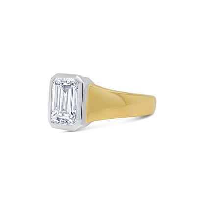 Laboratory Grown, Emerald Solitaire Bezel Diamond Ring, 18ct Yellow Gold, 2.11ct