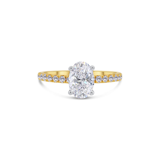 Laboratory Grown, Oval, Hidden Halo & Shoulder Diamonds, 18ct Yellow Gold Band, 1.45ct