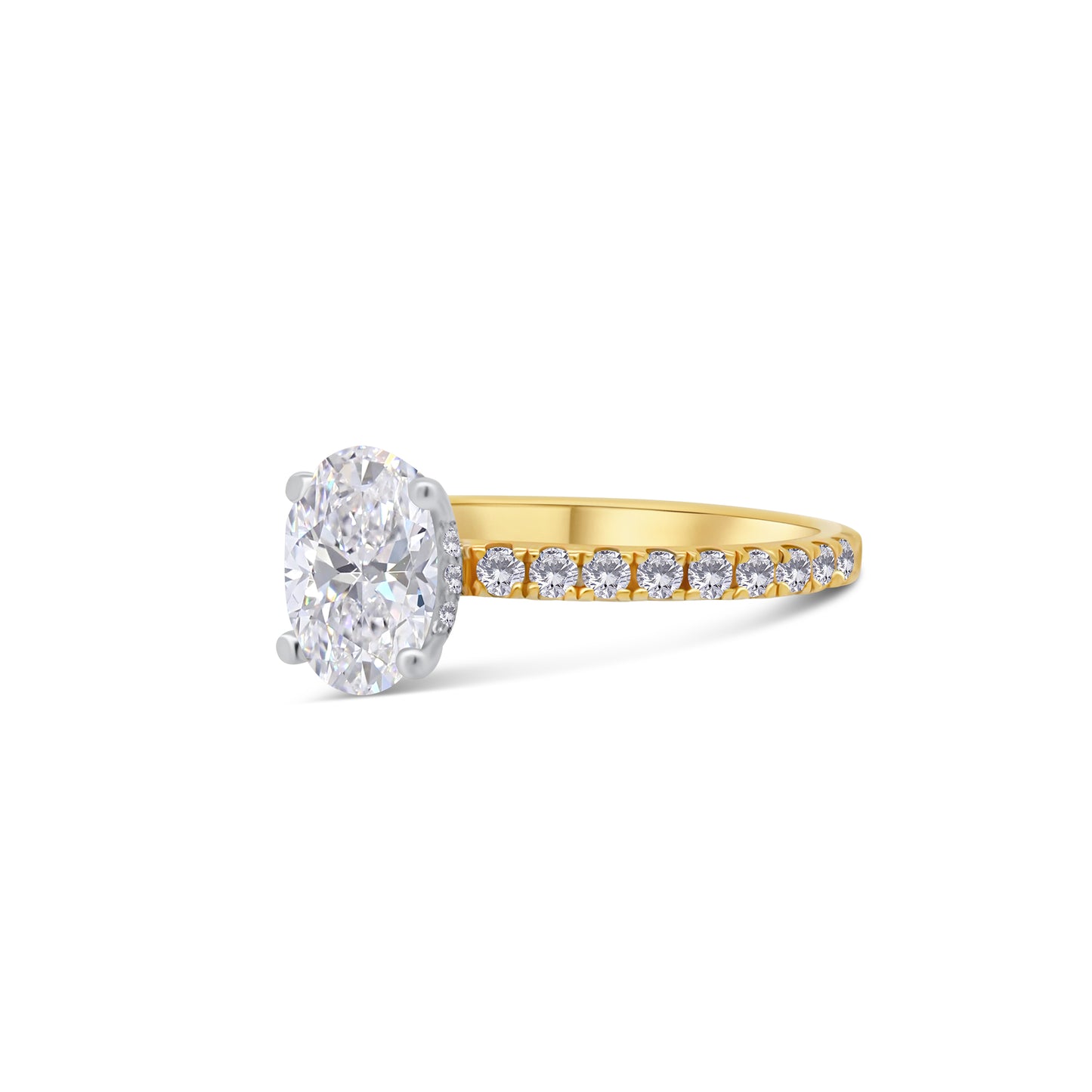 Laboratory Grown, Oval, Hidden Halo & Shoulder Diamonds, 18ct Yellow Gold Band, 1.45ct