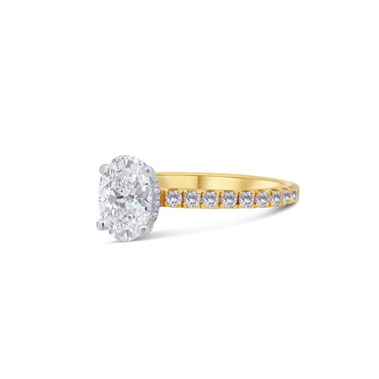 Laboratory Grown, Oval, Hidden Halo & Shoulder Diamonds, 18ct Yellow Gold Band, 1.45ct