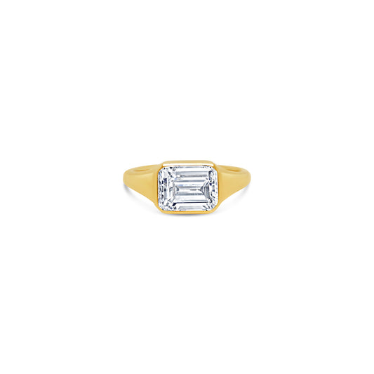 Laboratory Grown, Horizontal Emerald Solitaire Bezel Diamond Ring, 18ct Yellow Gold, 2.03ct