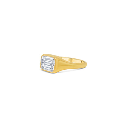 Laboratory Grown, Horizontal Emerald Solitaire Bezel Diamond Ring, 18ct Yellow Gold, 2.03ct