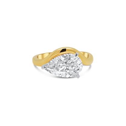 Laboratory Grown, Pear Cut Solitaire, Wave 18ct Yellow Gold Band, 2.05ct