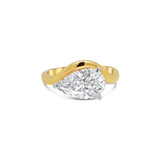 Laboratory Grown, Pear Cut Solitaire, Wave 18ct Yellow Gold Band, 2.05ct