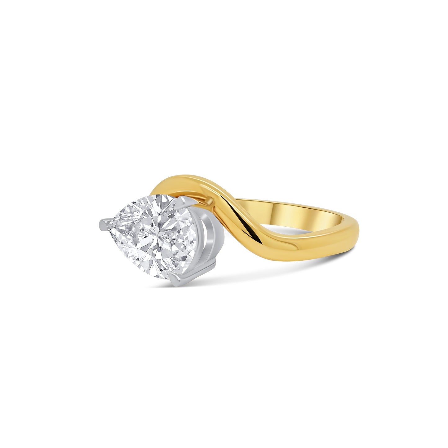 Laboratory Grown, Pear Cut Solitaire, Wave 18ct Yellow Gold Band, 2.05ct