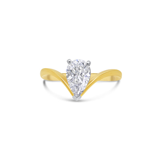 Laboratory Grown, Pear Cut Solitaire Diamond Wave Band, 18ct Yellow Gold Band, 1.02ct