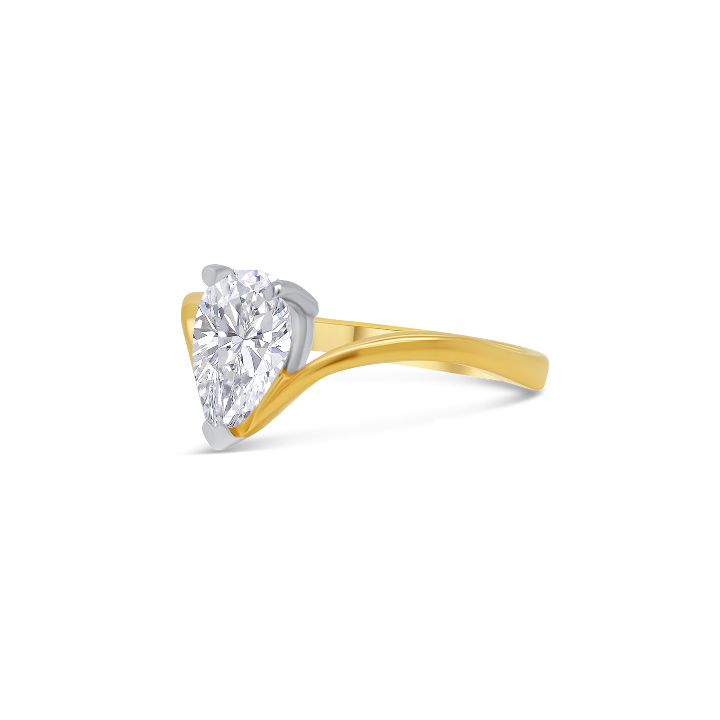 Laboratory Grown, Pear Cut Solitaire Diamond Wave Band, 18ct Yellow Gold Band, 1.02ct