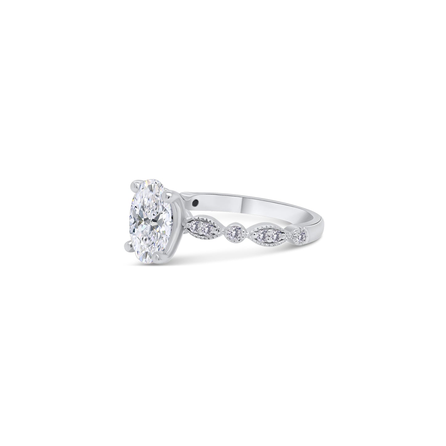 Laboratory Grown, Oval & Vintage Shoulder Setting, Platinum Diamond Ring, 1.82ct