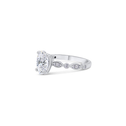 Laboratory Grown, Oval & Vintage Shoulder Setting, Platinum Diamond Ring, 1.82ct