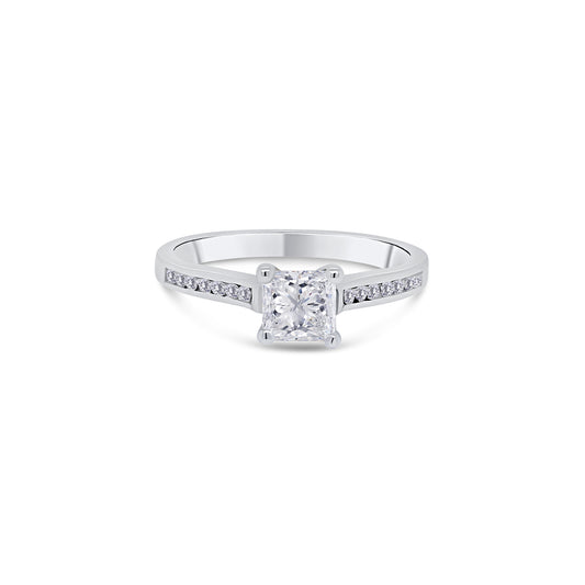 Laboratory Grown, Princess & Shoulder Set Solitaire Diamond, Platinum Band, 18ct White Gold, 0.77ct