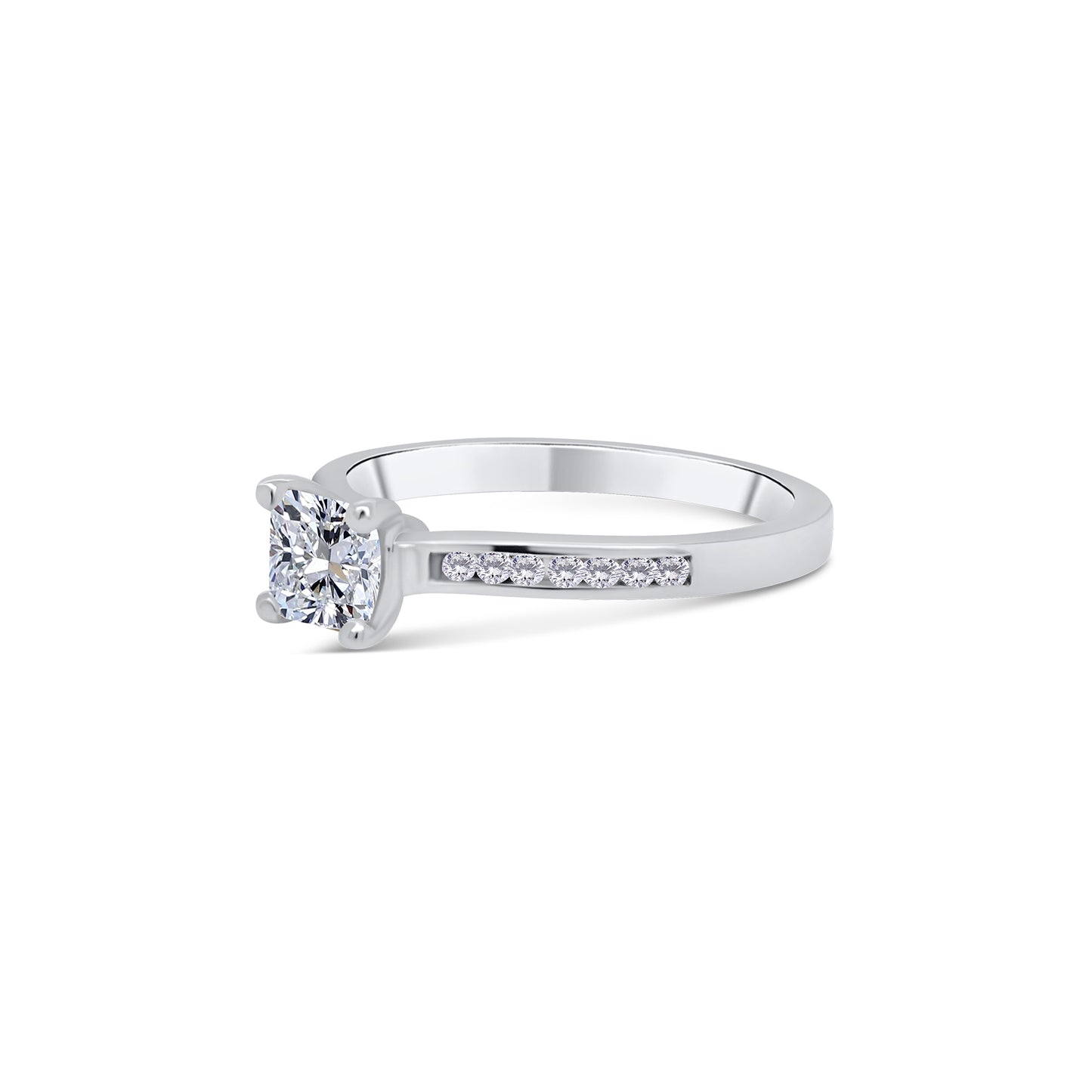 Laboratory Grown, Princess & Shoulder Set Solitaire Diamond, Platinum Band, 18ct White Gold, 0.77ct