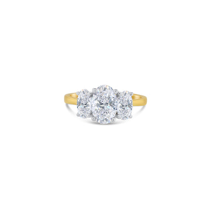 Laboratory Grown, Oval Three Stone Diamond, 18ct Yellow Gold Ring, 2.05ct