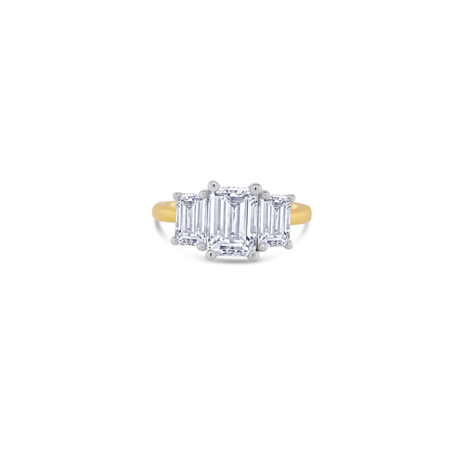 Laboratory Grown, Emerald Three Stone, 18ct Yellow Gold Diamond Ring, 2.99ct