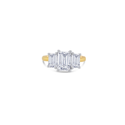 Laboratory Grown, Emerald Three Stone, 18ct Yellow Gold Diamond Ring, 2.99ct