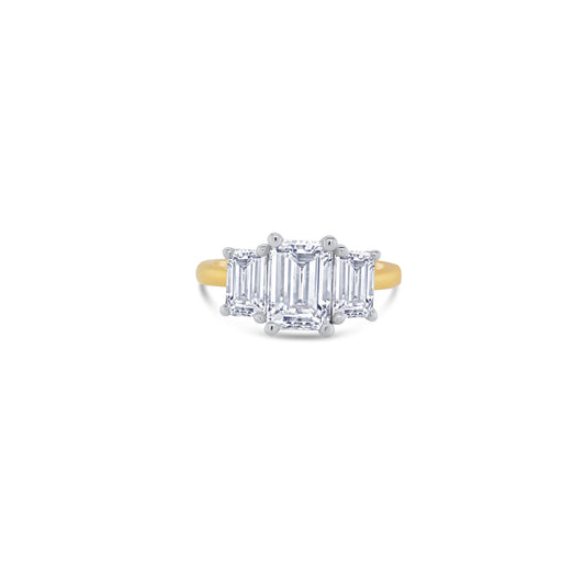 Laboratory Grown, Emerald Three Stone, 18ct Yellow Gold Diamond Ring, 2.99ct