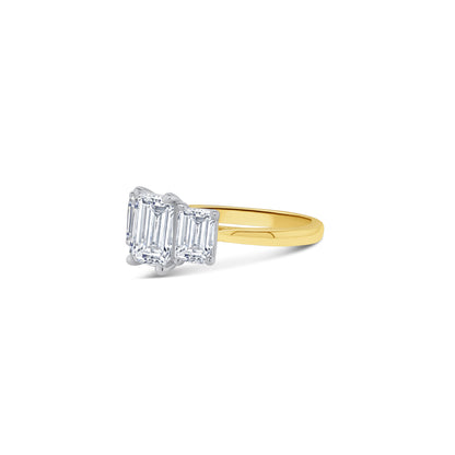 Laboratory Grown, Emerald Three Stone, 18ct Yellow Gold Diamond Ring, 2.99ct