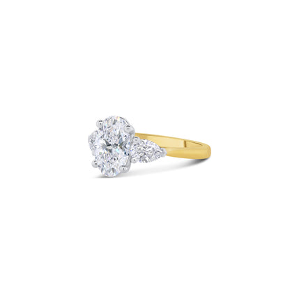 Laboratory Grown, Oval & Pear Three Stone, 18ct Yellow Gold Diamond Ring, 2.67ct