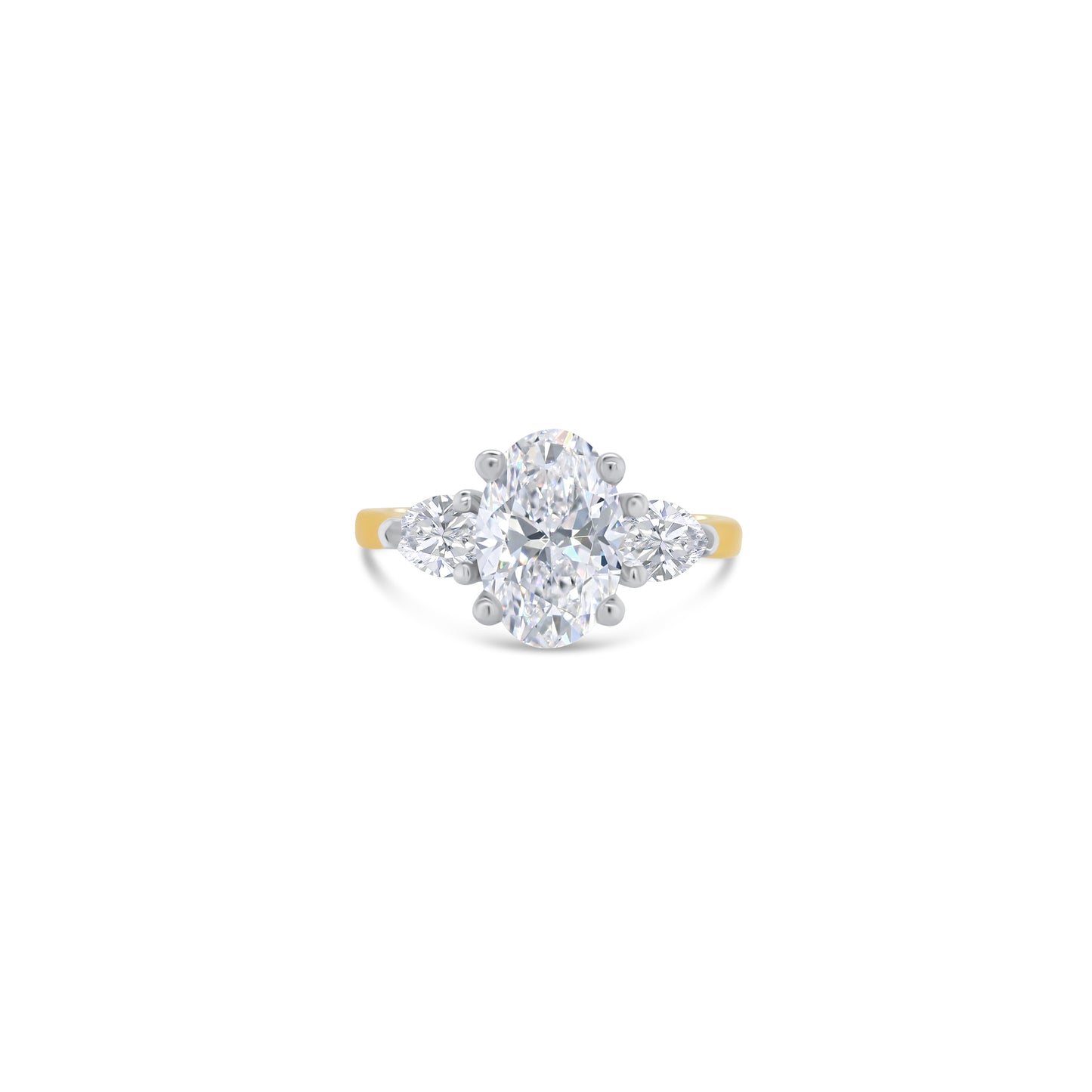 Laboratory Grown, Oval & Pear Three Stone, 18ct Yellow Gold Diamond Ring, 2.67ct