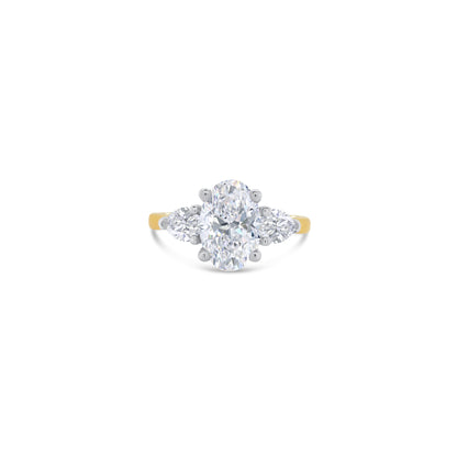 Laboratory Grown, Oval & Pear Three Stone, 18ct Yellow Gold Diamond Ring, 2.67ct