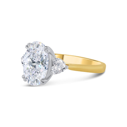 Laboratory Grown, Oval & Heart Three Stone, 18ct Yellow Gold Diamond Ring, 2.46ct