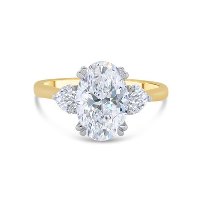 Laboratory Grown, Oval & Heart Three Stone, 18ct Yellow Gold Diamond Ring, 2.46ct