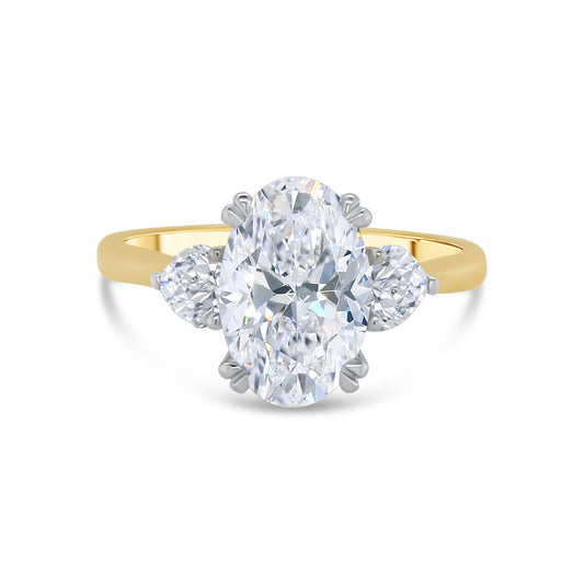 Laboratory Grown, Oval & Heart Three Stone, 18ct Yellow Gold Diamond Ring, 2.46ct