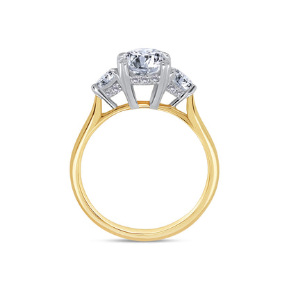 Laboratory Grown, Oval & Heart Three Stone, 18ct Yellow Gold Diamond Ring, 2.46ct
