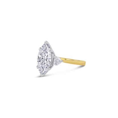 Laboratory Grown, Marquise & Heart Three Stone, 18ct Yellow Gold Diamond Ring, 2.98ct