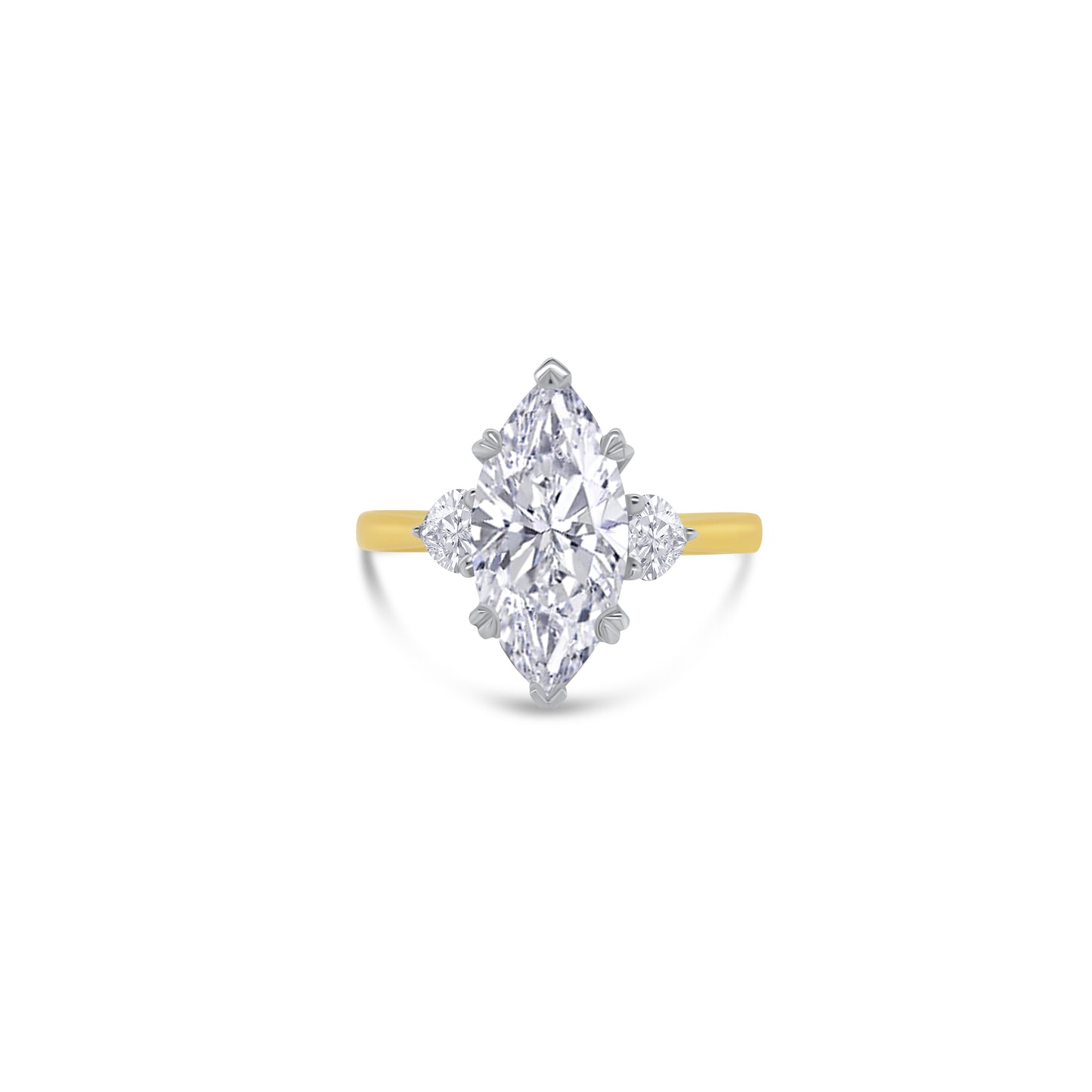 Laboratory Grown, Marquise & Heart Three Stone, 18ct Yellow Gold Diamond Ring, 2.98ct