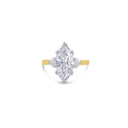 Laboratory Grown, Marquise & Heart Three Stone, 18ct Yellow Gold Diamond Ring, 2.98ct