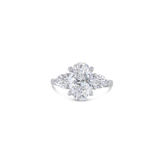 Laboratory Grown, Oval & Pear Three Stone, Platinum Diamond Ring, 2.53ct