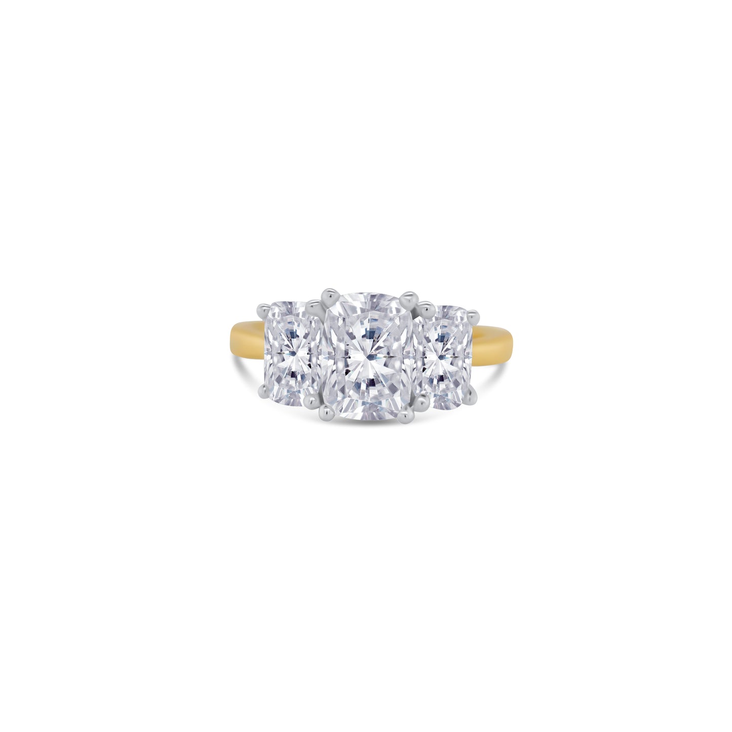 Laboratory Grown, Elongated Cushion Three Stone, 18ct Yellow Gold Diamond Ring, 2.92ct