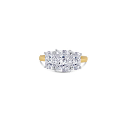Laboratory Grown, Elongated Cushion Three Stone, 18ct Yellow Gold Diamond Ring, 2.92ct