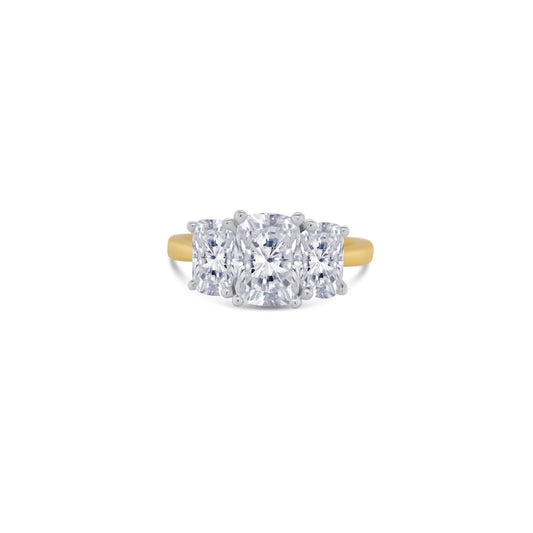 Laboratory Grown, Elongated Cushion Three Stone, 18ct Yellow Gold Diamond Ring, 2.92ct