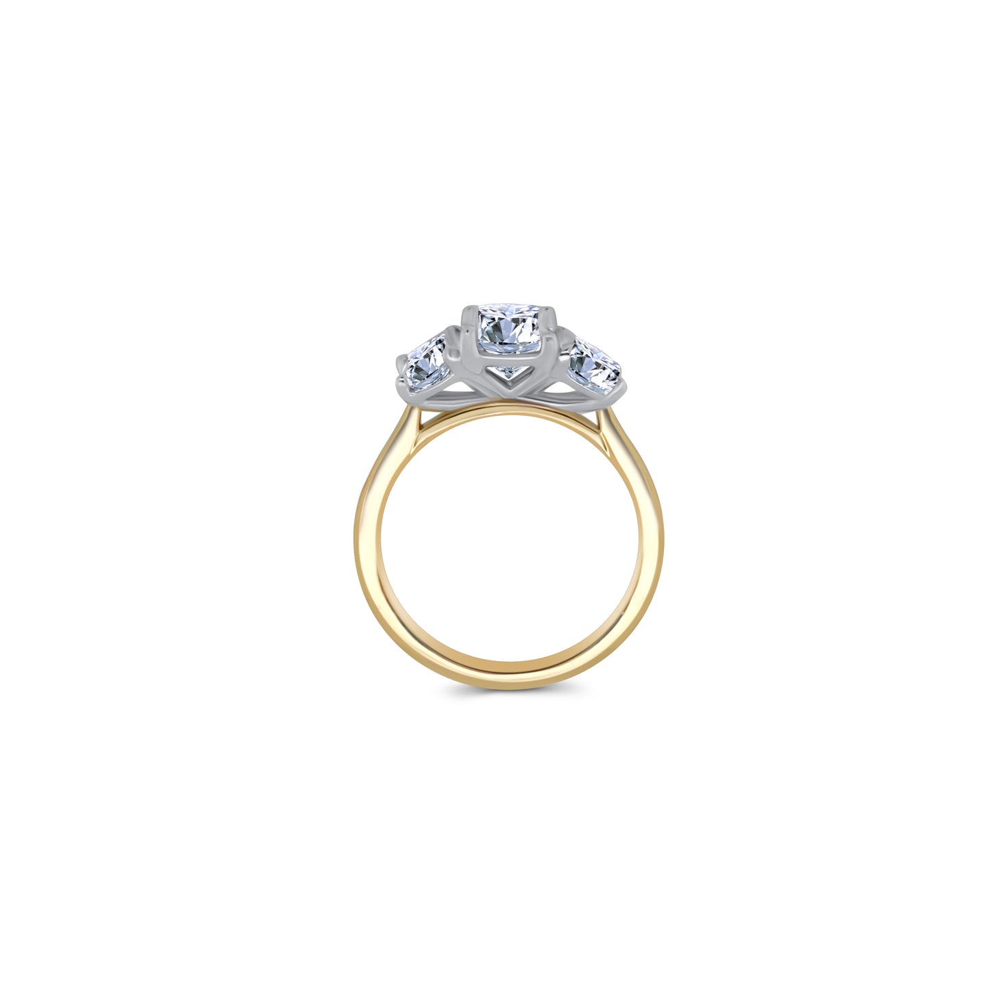Laboratory Grown, Elongated Cushion Three Stone, 18ct Yellow Gold Diamond Ring, 2.92ct