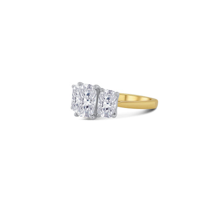 Laboratory Grown, Elongated Cushion Three Stone, 18ct Yellow Gold Diamond Ring, 2.92ct