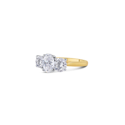 Laboratory Grown, Oval & Round Three Stone, 18ct Yellow Gold Diamond Ring, 2.01ct