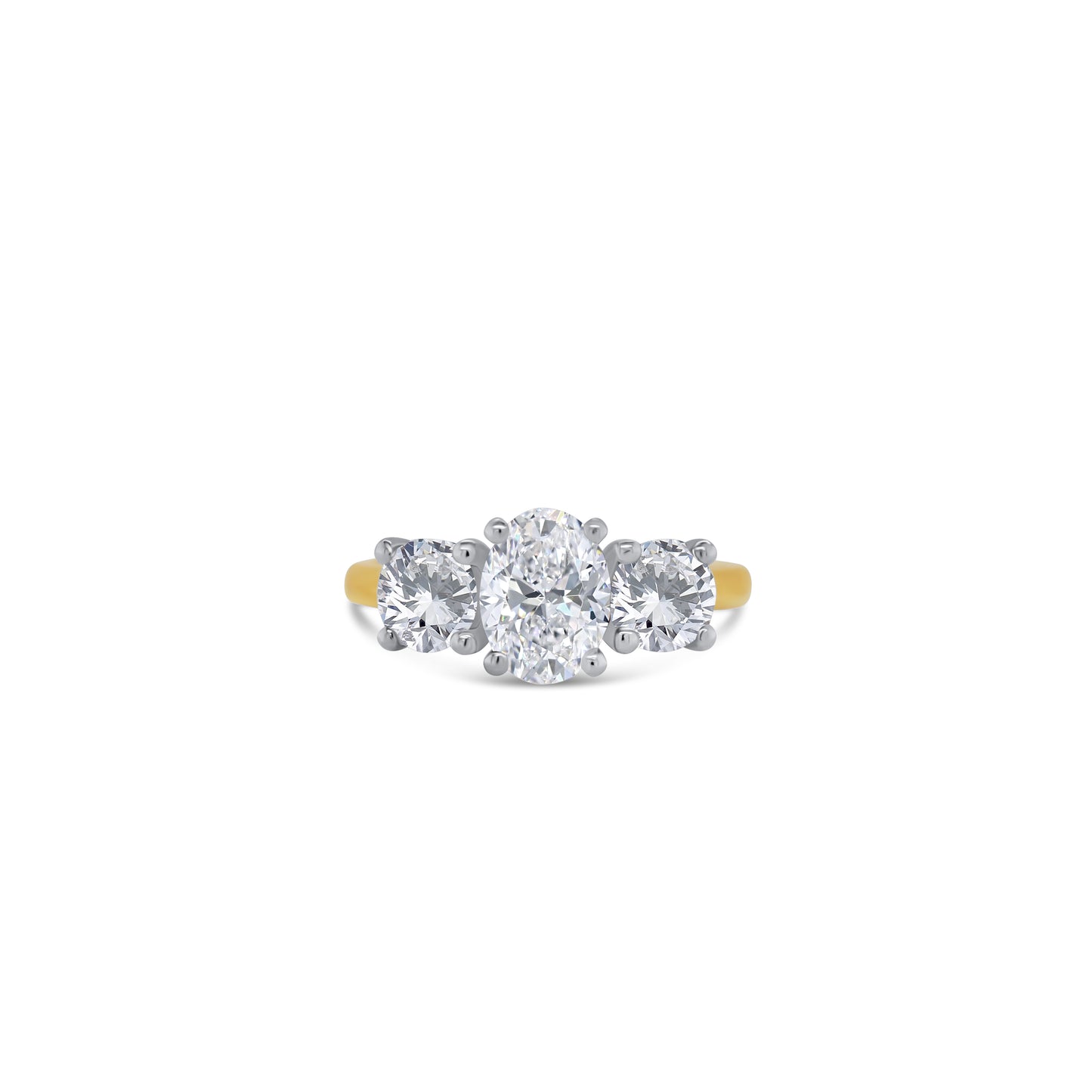 Laboratory Grown, Oval & Round Three Stone, 18ct Yellow Gold Diamond Ring, 2.01ct