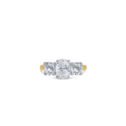 Laboratory Grown, Oval & Round Three Stone, 18ct Yellow Gold Diamond Ring, 2.01ct