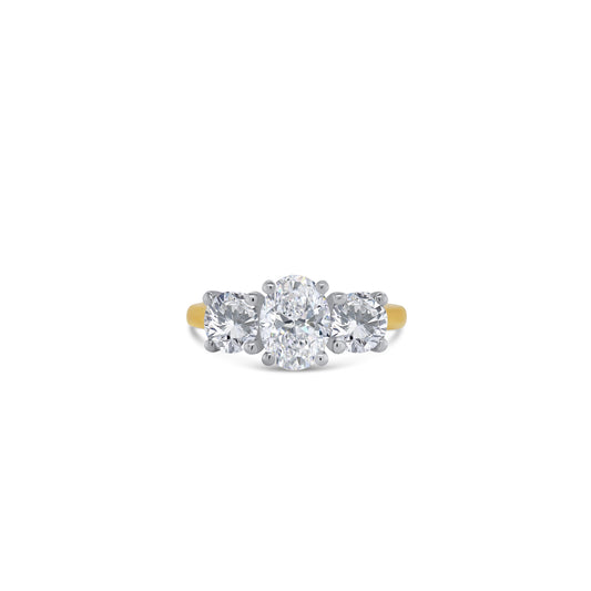 Laboratory Grown, Oval & Round Three Stone, 18ct Yellow Gold Diamond Ring, 2.01ct