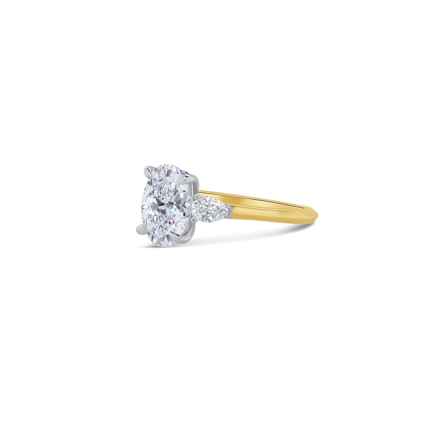 Laboratory Grown, Oval & Pear Three Stone, 18ct Yellow Gold Diamond Ring, 2.11ct
