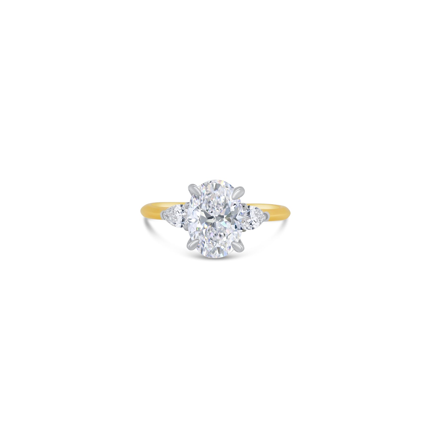 Laboratory Grown, Oval & Pear Three Stone, 18ct Yellow Gold Diamond Ring, 2.11ct