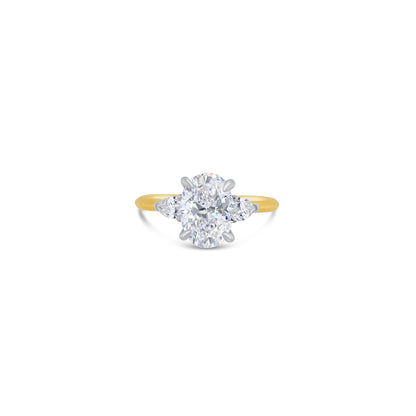 Laboratory Grown, Oval & Pear Three Stone, 18ct Yellow Gold Diamond Ring, 2.11ct