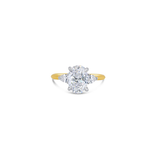 Laboratory Grown, Oval & Pear Three Stone, 18ct Yellow Gold Diamond Ring, 2.11ct