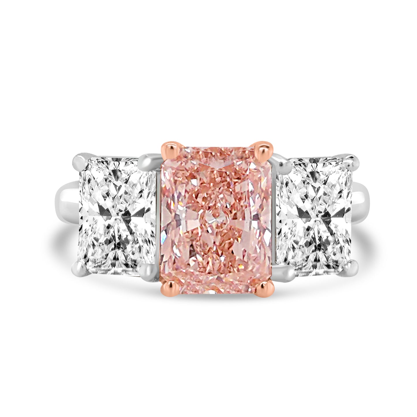 Laboratory Grown, Radiant Pink & White Diamond Three Stone, Platinum Band, 4.01ct