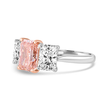 Laboratory Grown, Radiant Pink & White Diamond Three Stone, Platinum Band, 4.01ct