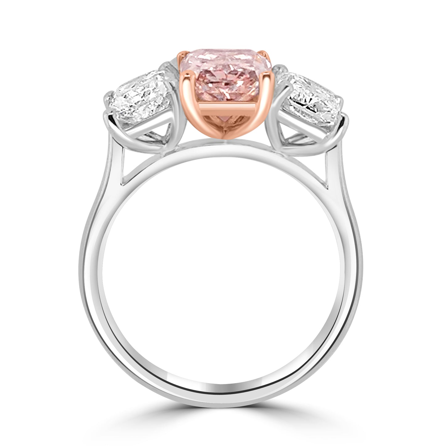 Laboratory Grown, Radiant Pink & White Diamond Three Stone, Platinum Band, 4.01ct