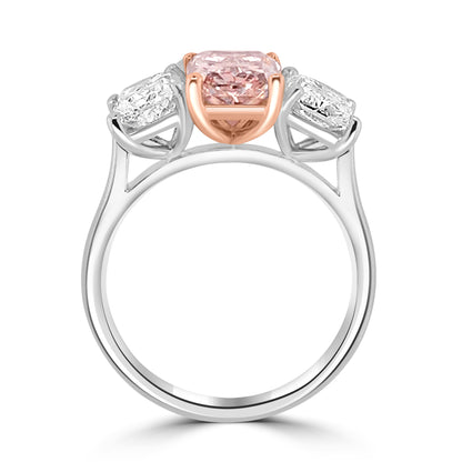 Laboratory Grown, Radiant Pink & White Diamond Three Stone, Platinum Band, 4.01ct