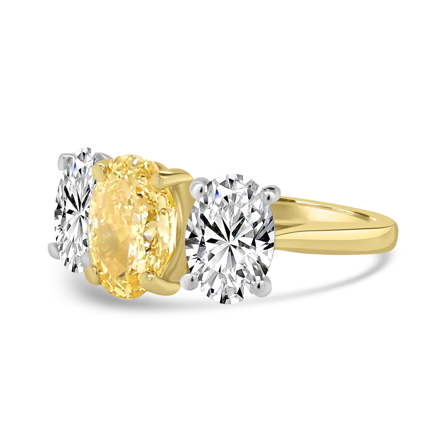 Laboratory Grown, Oval Yellow & White Three Stone Diamond, 18ct Yellow Gold, 4.22ct